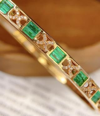 18K Gold Emerald Bracelet with Diamonds, Total 8.36g, 2ct Emerald - 2