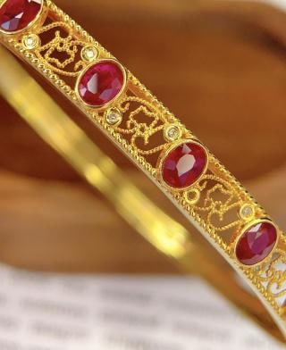 18K Gold Ruby Bracelet with Diamonds, Total 6.21g, 3ct Ruby - 2