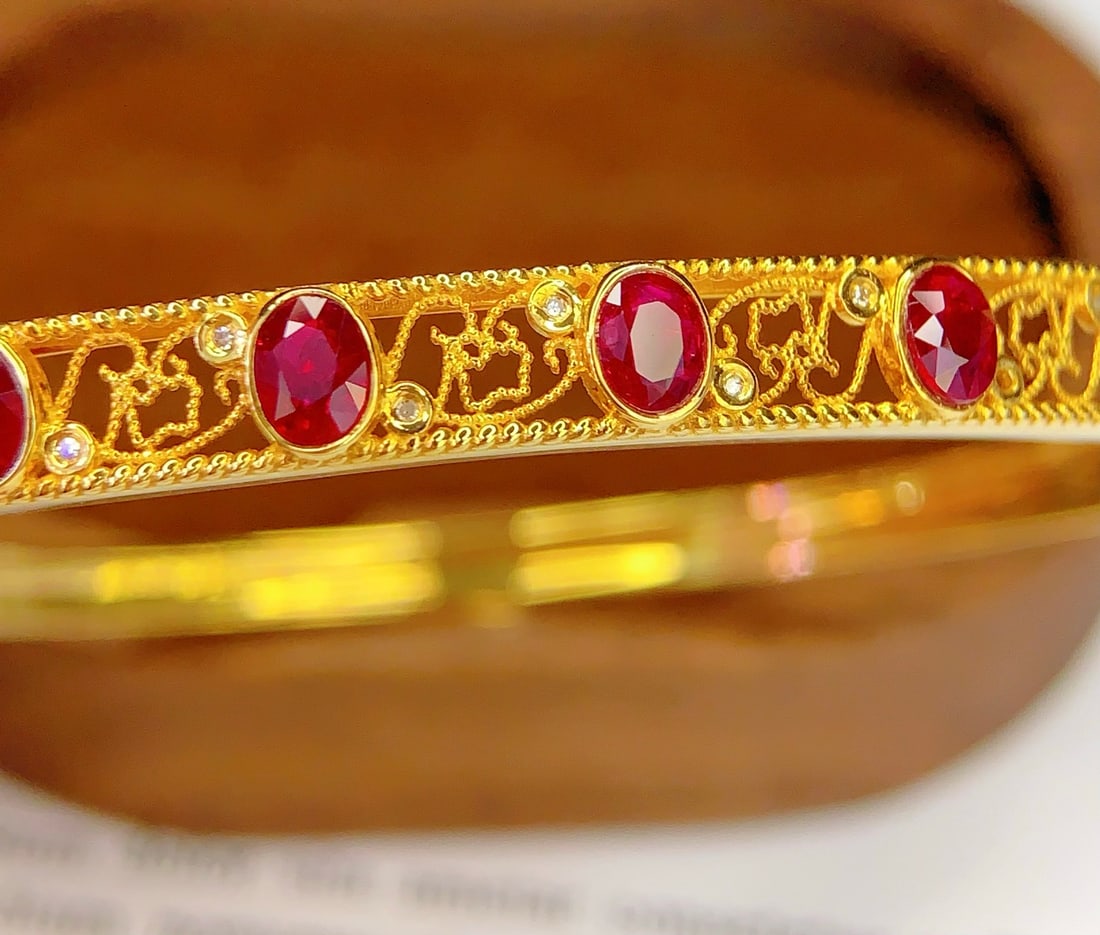 18K Gold Ruby Bracelet with Diamonds, Total 6.21g, 3ct Ruby - 6