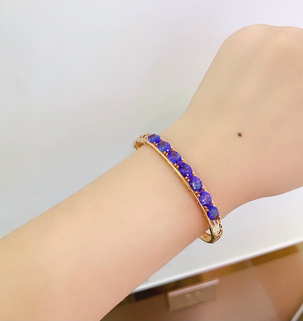 18K Gold Tanzanite Bracelet with Diamonds, Total 8.71g, 7.2ct Tanzanite (1 of 6)