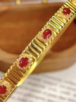 18K Gold Ruby Bracelet with Diamonds, Total 7.49g, 1.8ct Ruby - 2