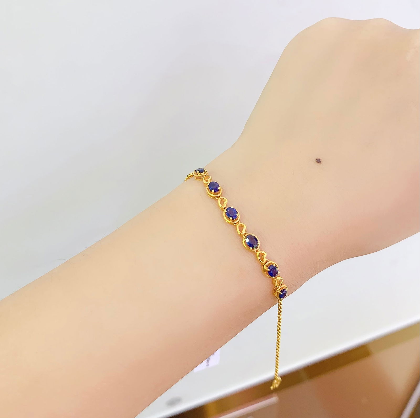 18K Gold Sapphire Bracelet, Total 2.41g, 2.5ct Sapphire - 6