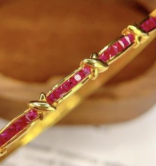 18K Gold Ruby Bracelet, Total 6.50g, 4.4ct Ruby - 2