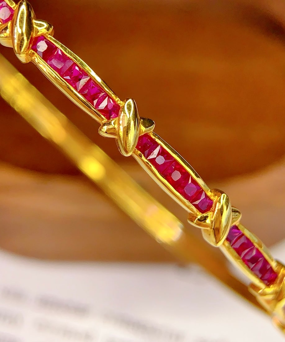 18K Gold Ruby Bracelet, Total 6.50g, 4.4ct Ruby - 5