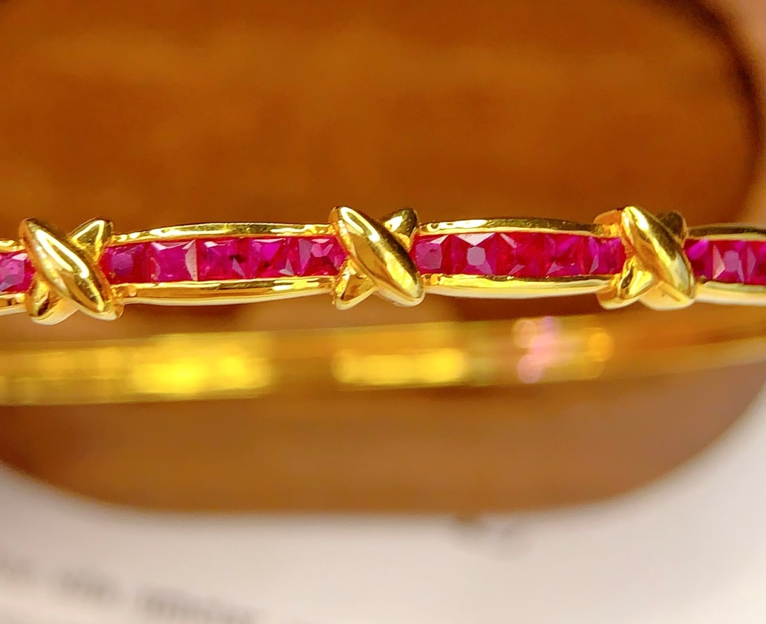 18K Gold Ruby Bracelet, Total 6.50g, 4.4ct Ruby - 6