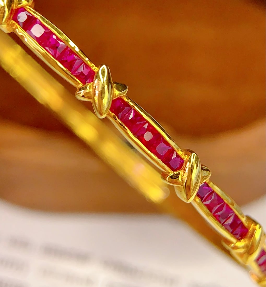 18K Gold Ruby Bracelet, Total 6.50g, 4.4ct Ruby - 7