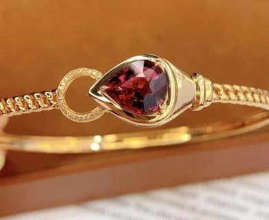 18K Gold Tourmaline Bracelet with Diamonds, Total 6.63g, 4ct Tourmaline - 2