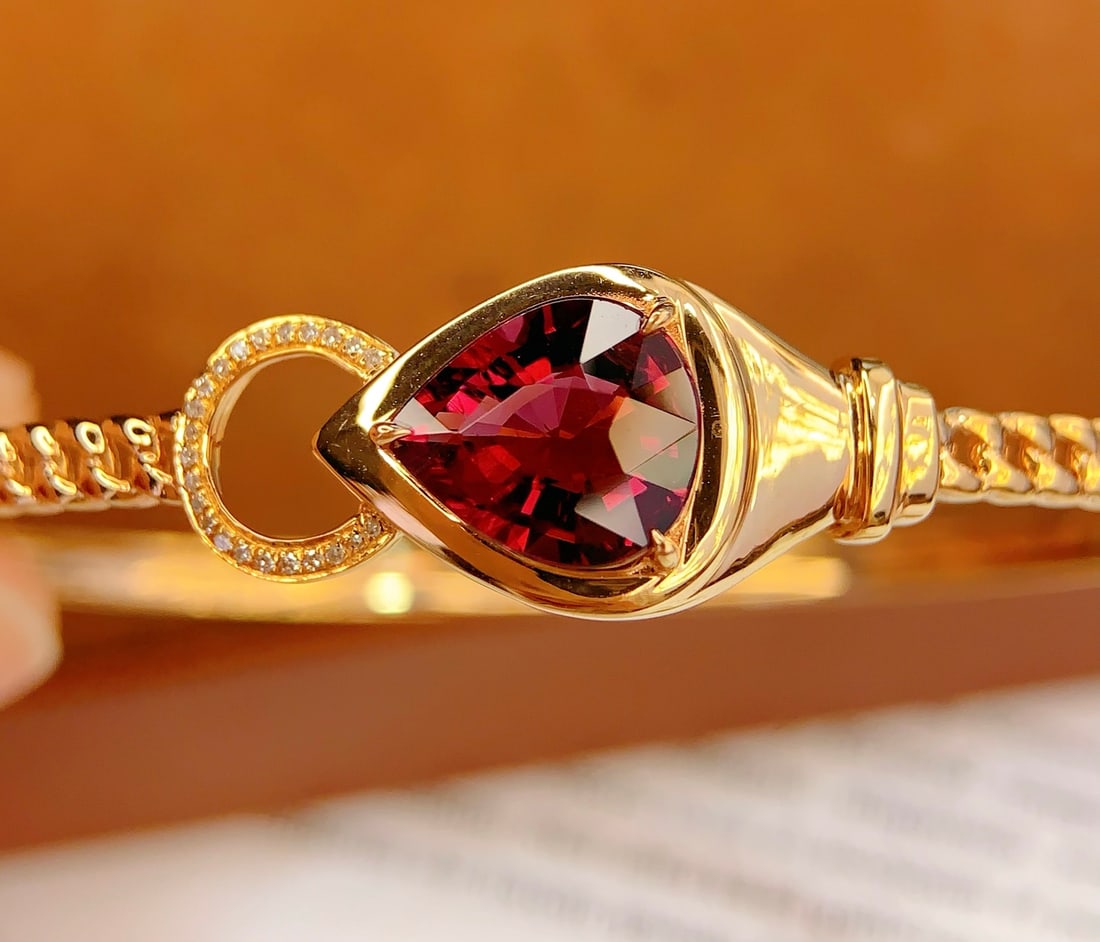 18K Gold Tourmaline Bracelet with Diamonds, Total 6.63g, 4ct Tourmaline - 5