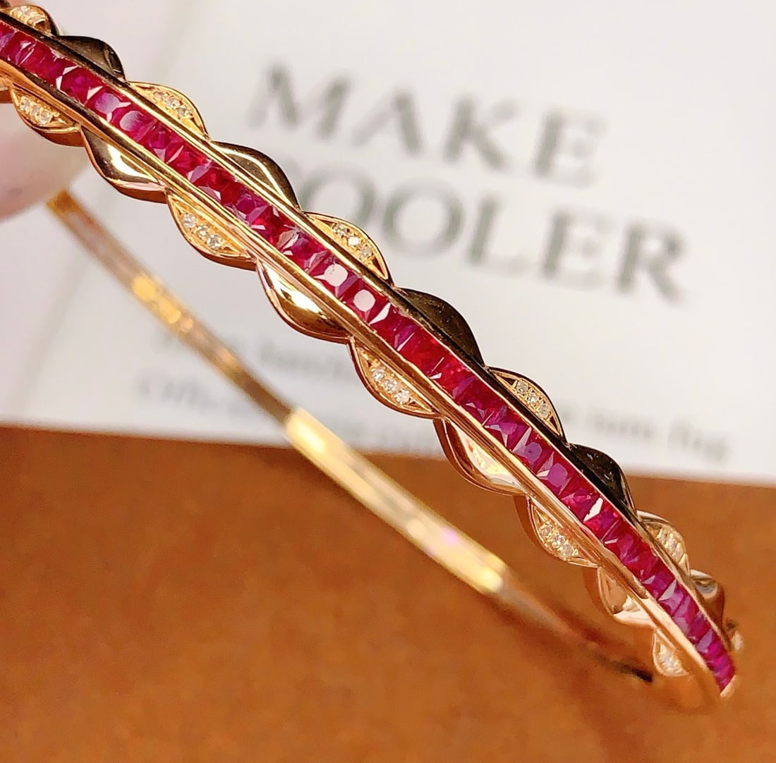 18K Gold Ruby Bracelet with Diamonds, Total 6.73g, 3.8ct Ruby - 6