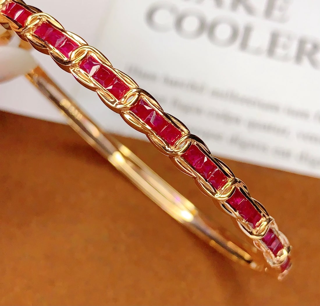 18K Gold Ruby Bracelet, Total 8g, 3.8ct Ruby - 6