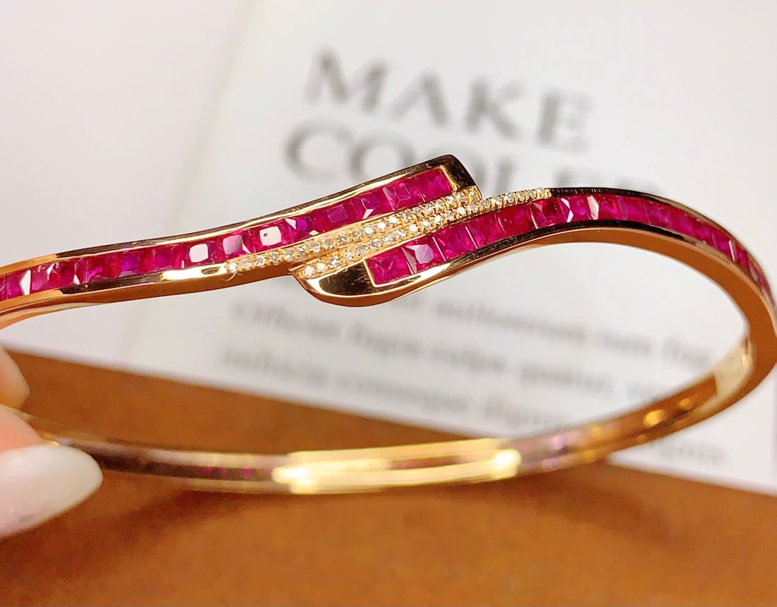 18K Gold Ruby Bracelet with Diamonds, Total 7.78g, 5ct Ruby - 3