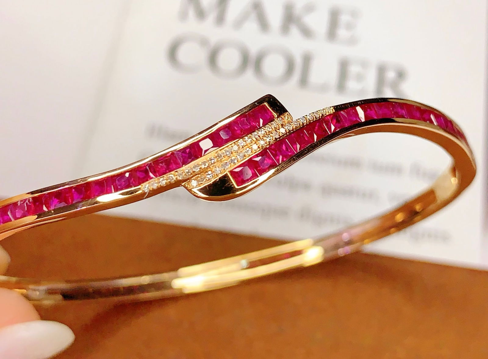18K Gold Ruby Bracelet with Diamonds, Total 7.78g, 5ct Ruby - 4