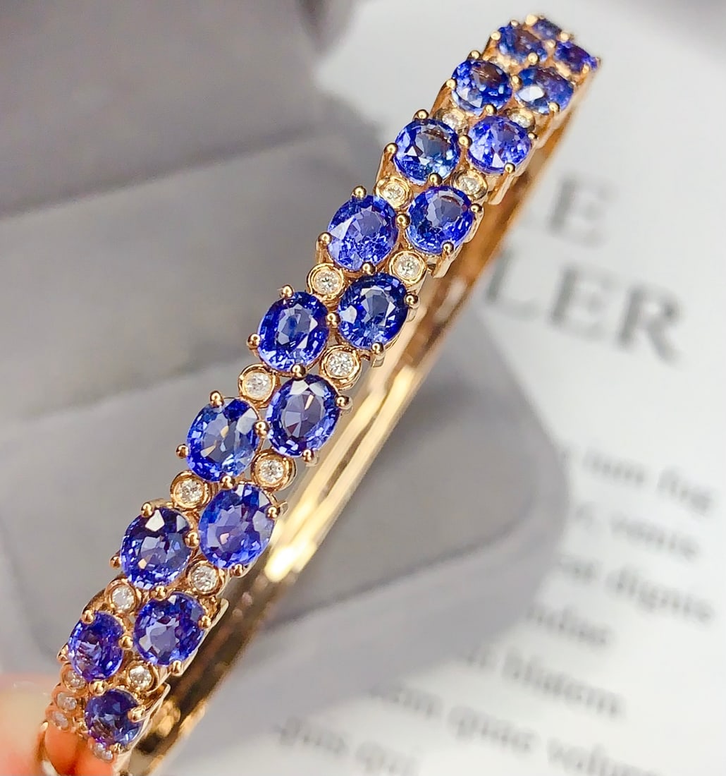 18K Gold Sapphire Bracelet with Diamonds, Total 8.53g, 7.8ct Sapphire - 2