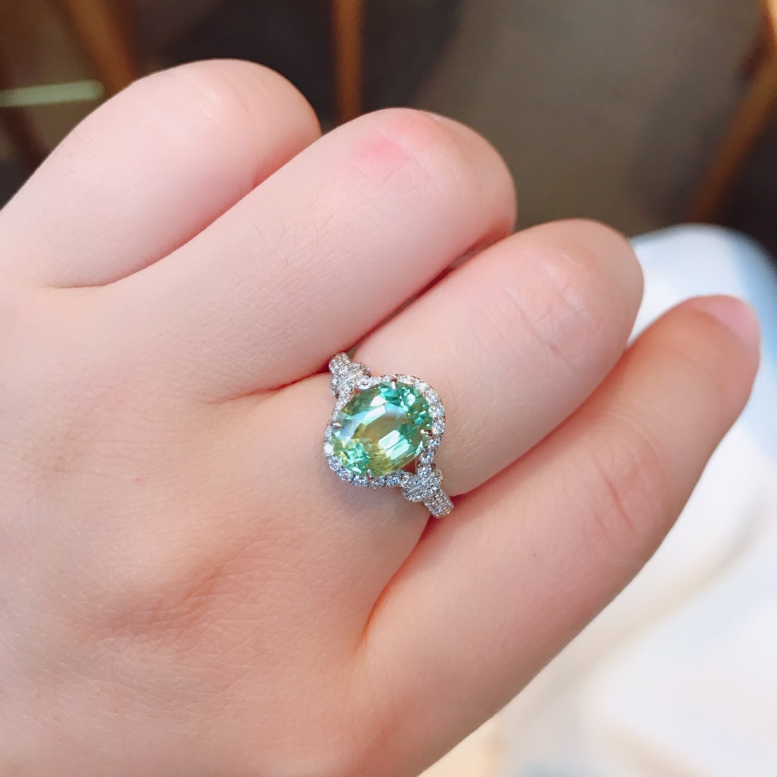 18K Gold Tourmaline Ring with Diamonds, Total 2.79g, 2.35ct Tourmaline (1 of 4)