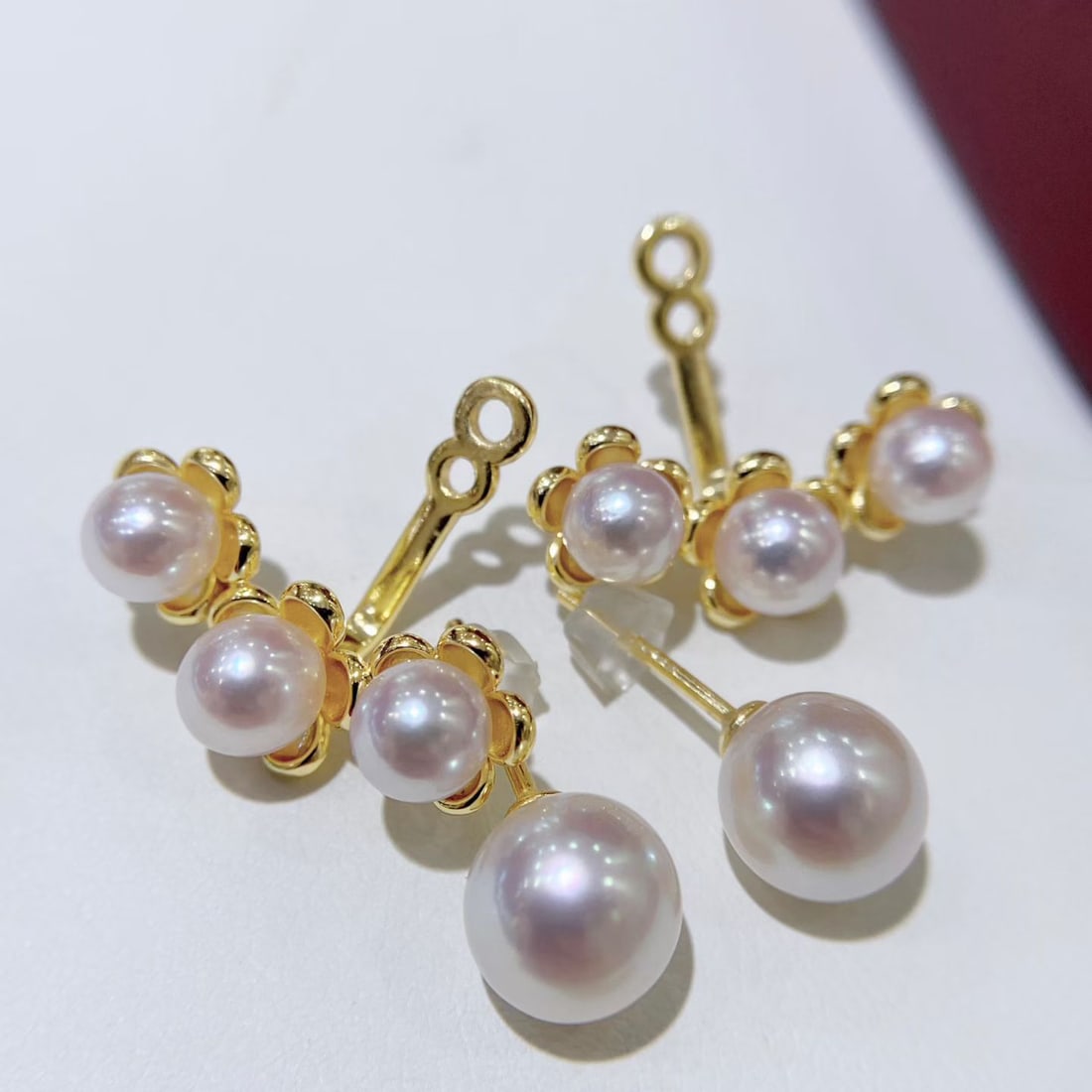 Akoya Pearl Earrings, 5.5-8.5mm, Pink Sakura Iridescent - 4