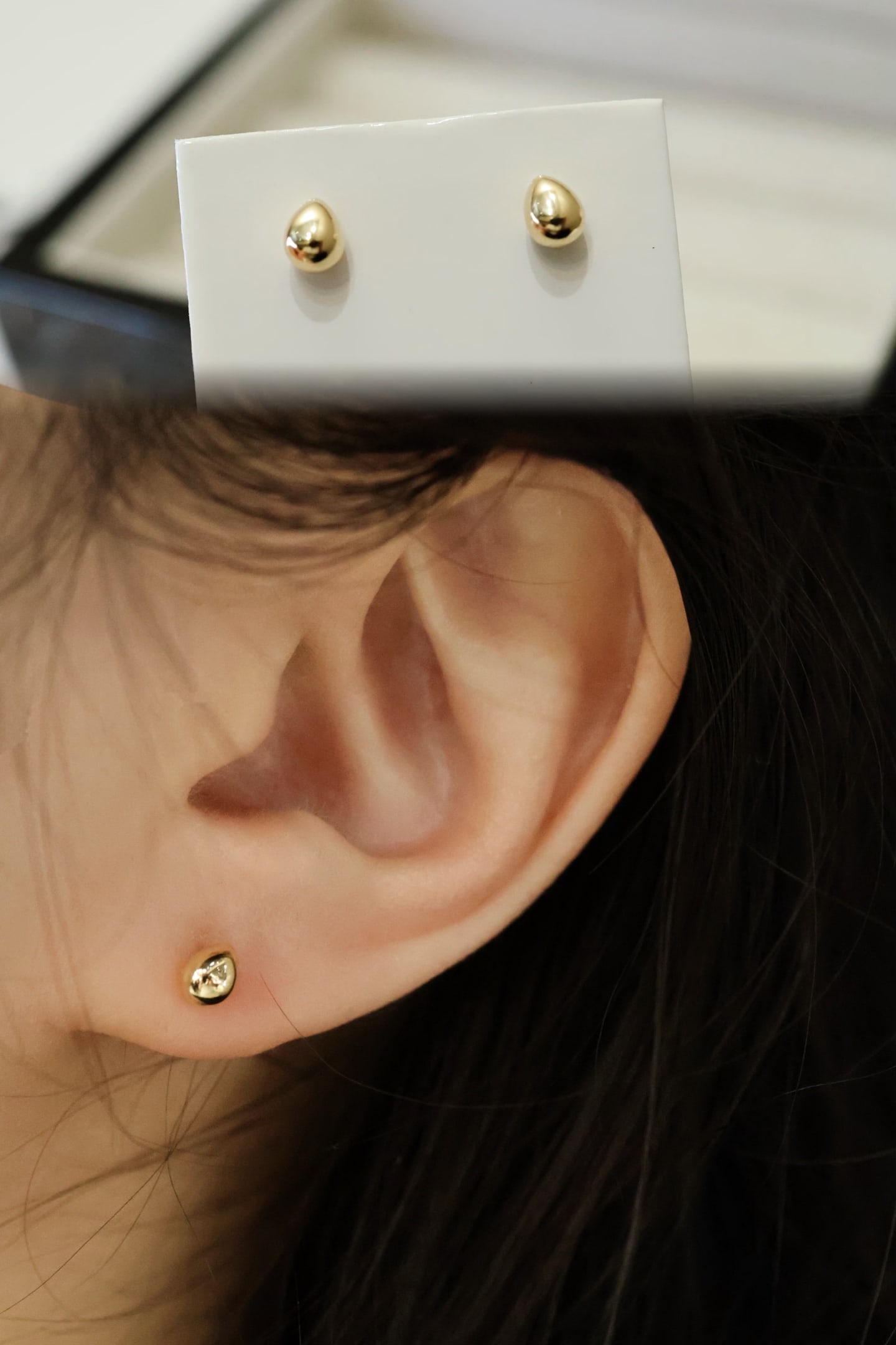 18K Gold Stud Earrings, 5mm, Drop, Bean, and Ball Designs - 4