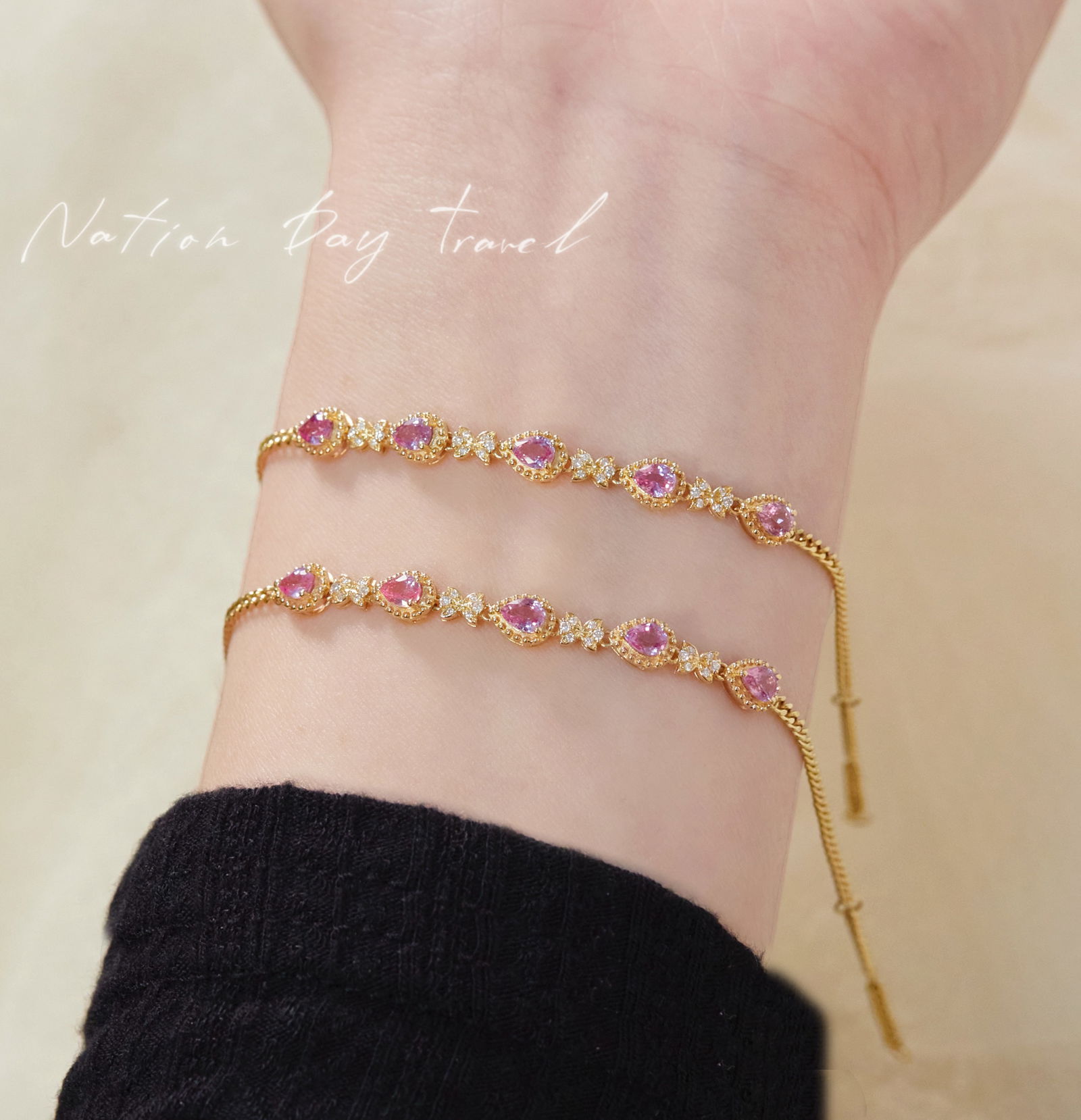 18K Gold Pink Sapphire and Diamond Bracelet - 2