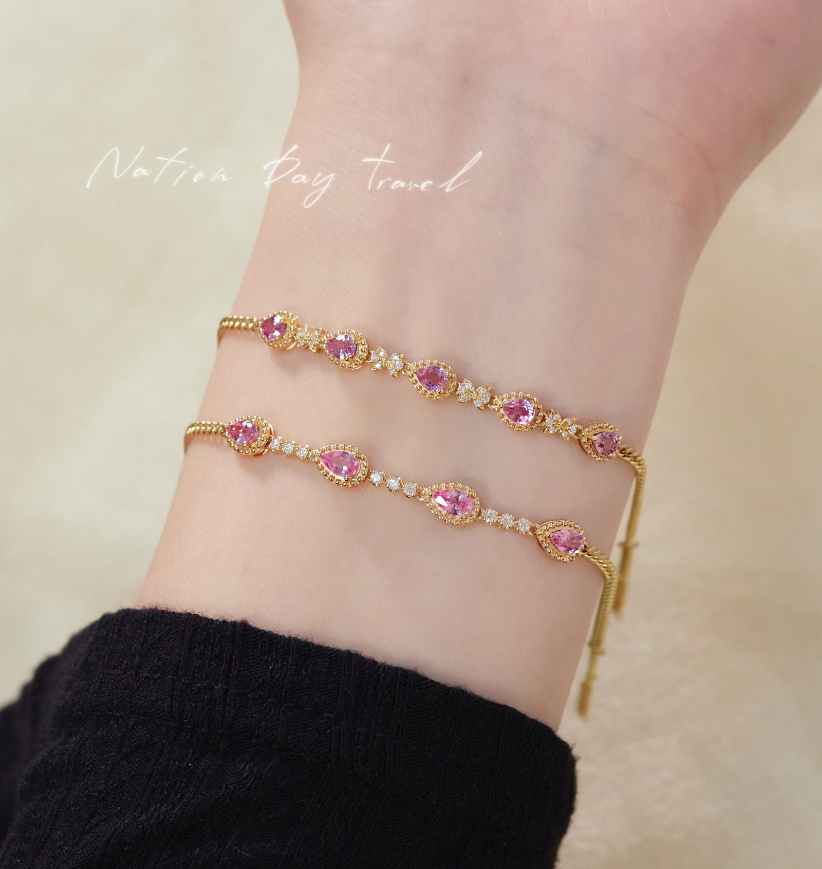 18K Gold Pink Sapphire and Diamond Bracelet - 3