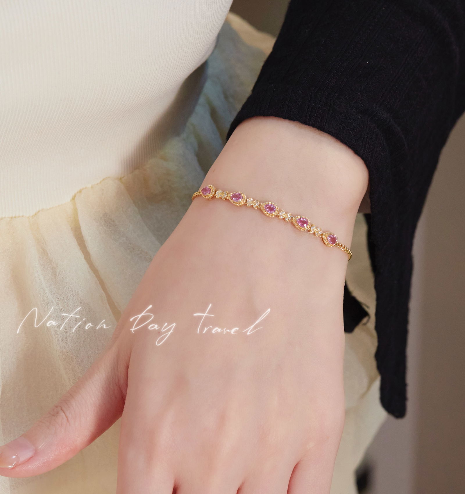 18K Gold Pink Sapphire and Diamond Bracelet - 4