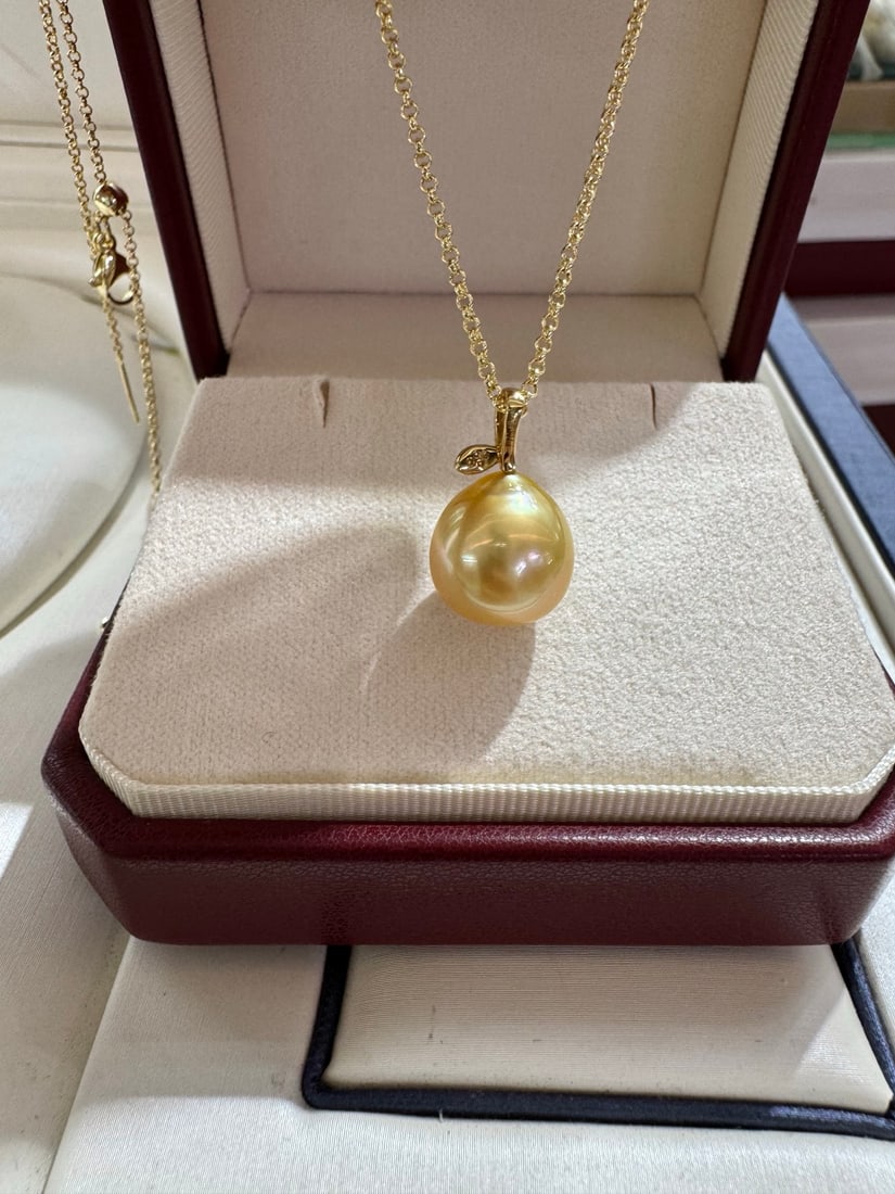 18K Gold South Sea Gold Pearl Pendant with Diamonds, 12-13mm - 2