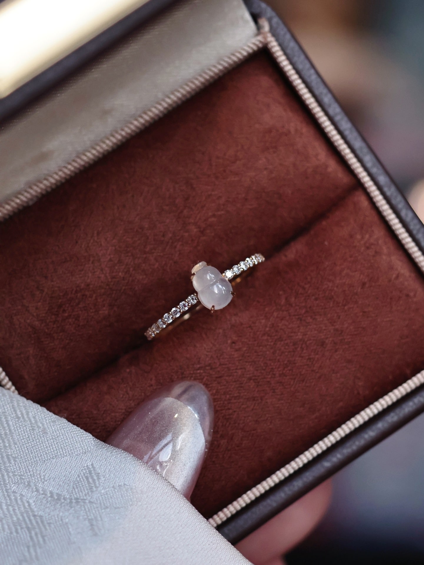 18K Gold Jadeite Gourd Ring - 9