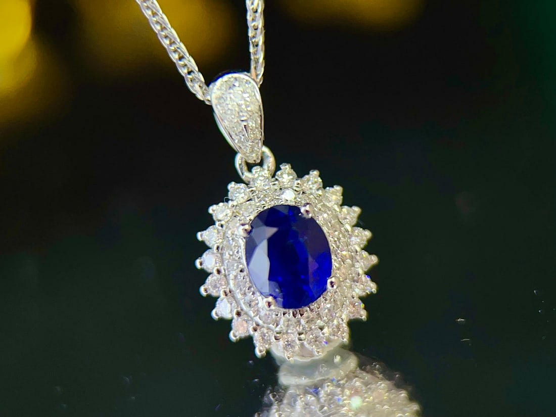 Ceylon Royal Blue Sapphire Pendant with Diamonds, 1.12ct - 2
