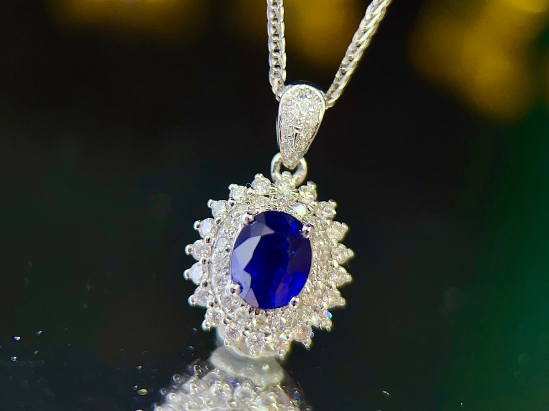Ceylon Royal Blue Sapphire Pendant with Diamonds, 1.12ct - 3
