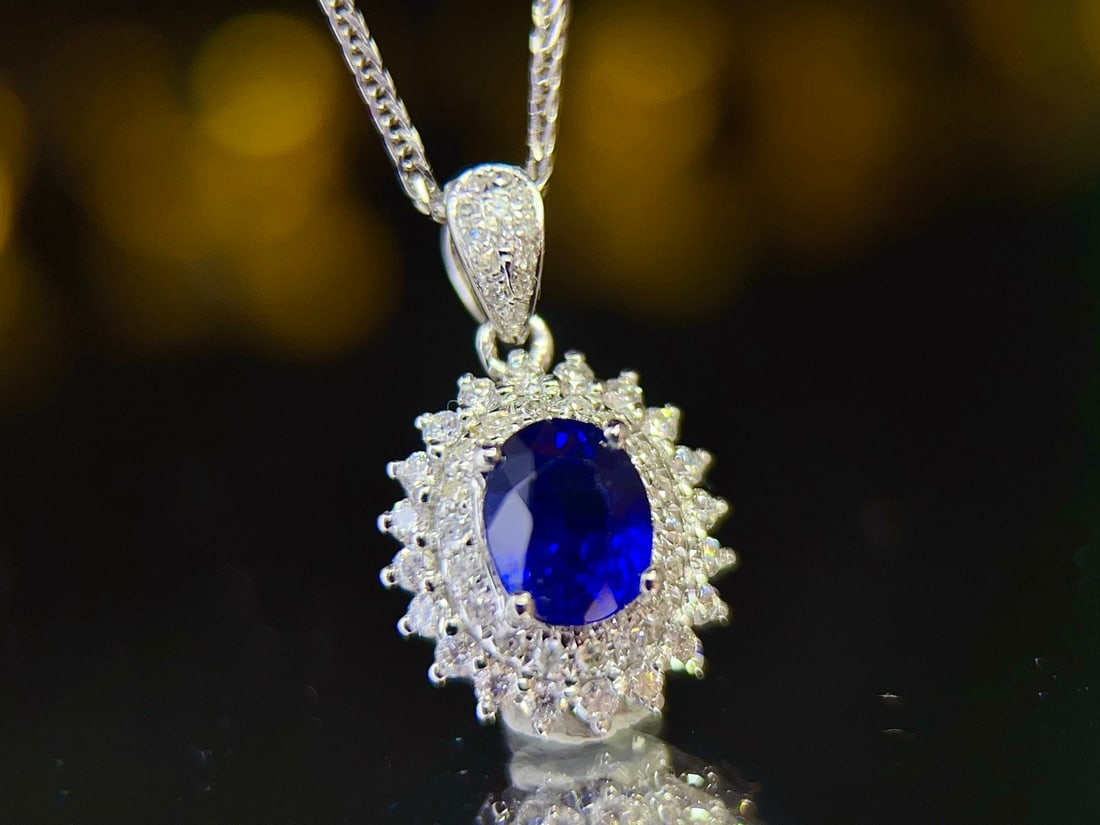 Ceylon Royal Blue Sapphire Pendant with Diamonds, 1.12ct - 4