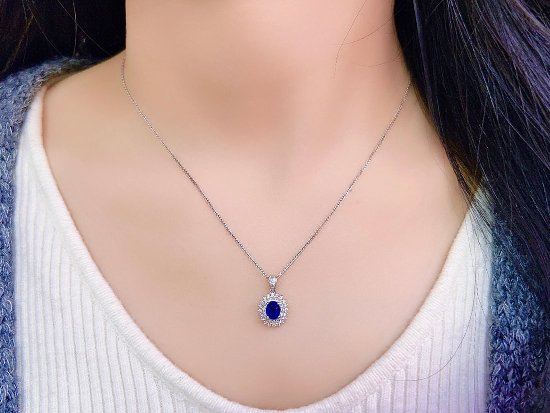 Ceylon Royal Blue Sapphire Pendant with Diamonds, 1.12ct - 6