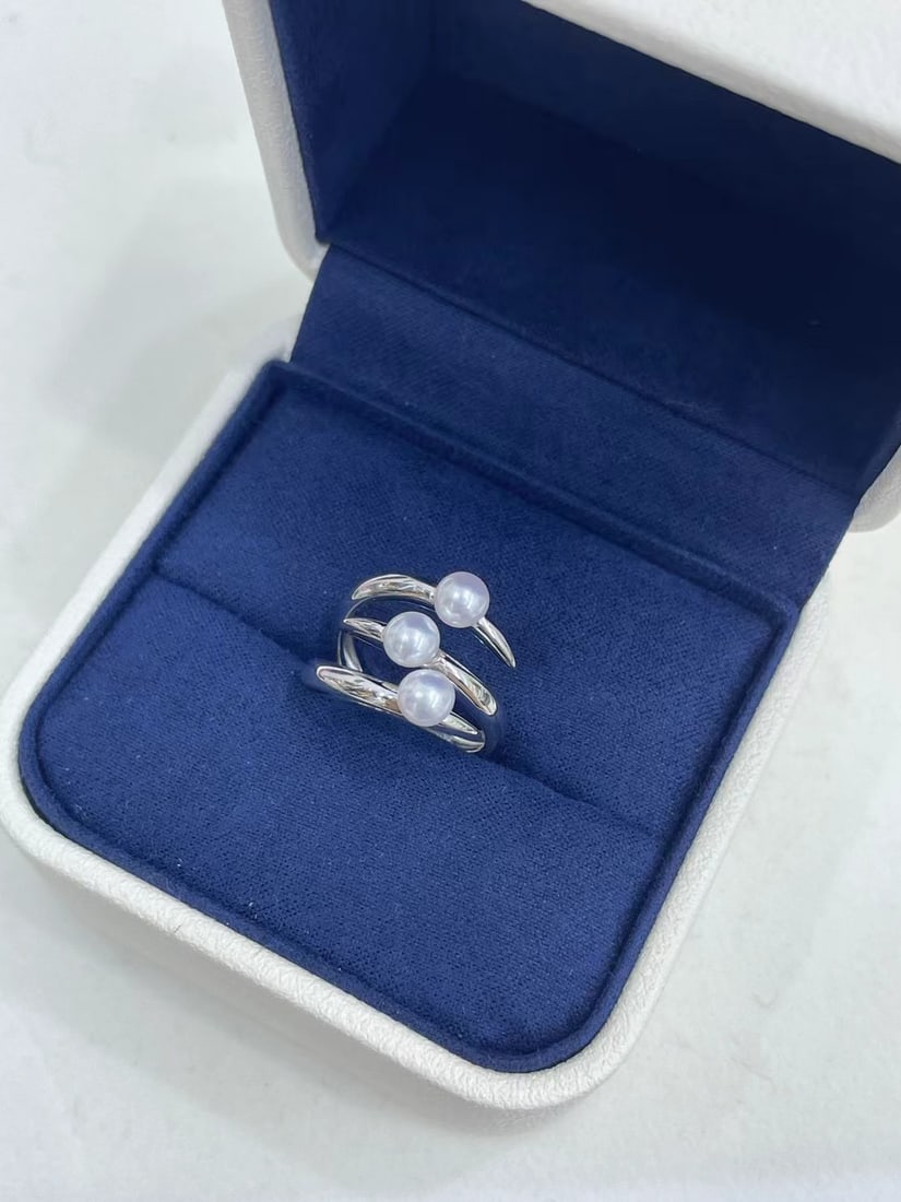 Sterling Silver Adjustable Ring with 4-5mm Freshwater Akoya Pearl - 3