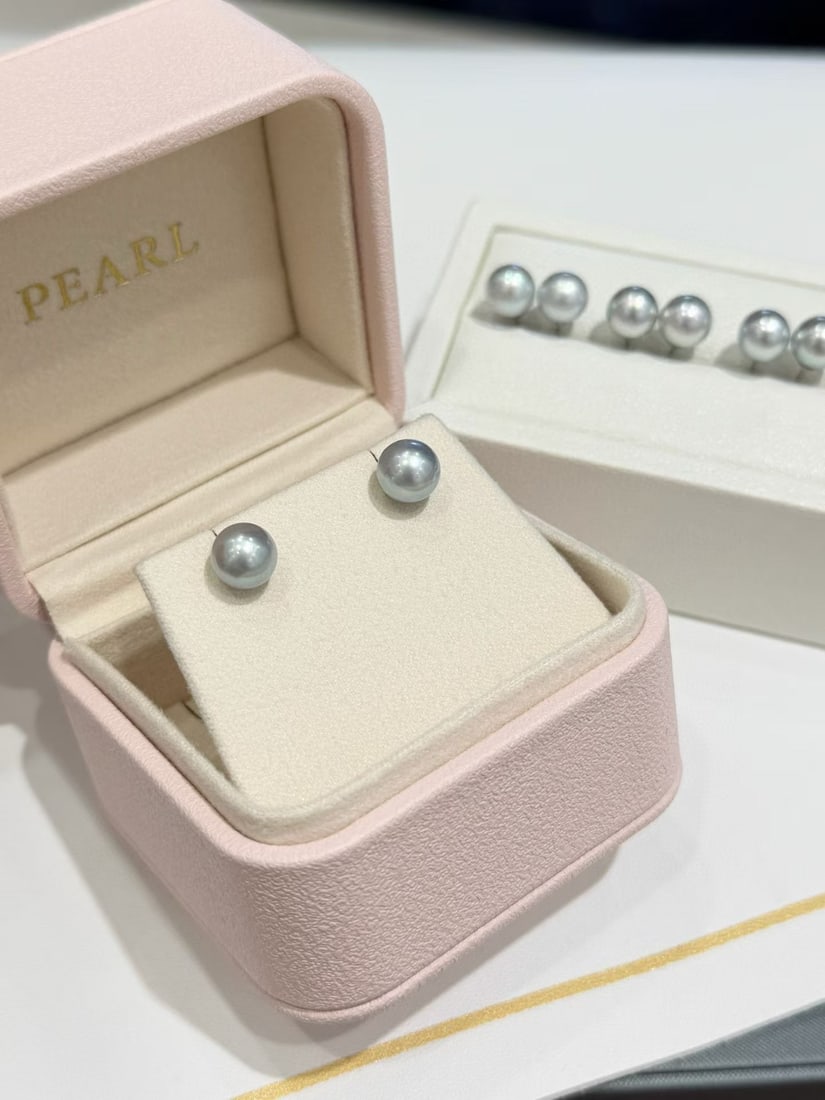 South Sea Pearl Stud Earrings, 7-8mm, Near-Round, S925 Silver Posts - 2