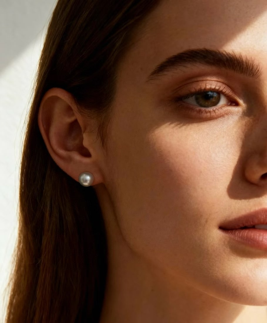 South Sea Pearl Stud Earrings, 7-8mm, Near-Round, S925 Silver Posts - 5