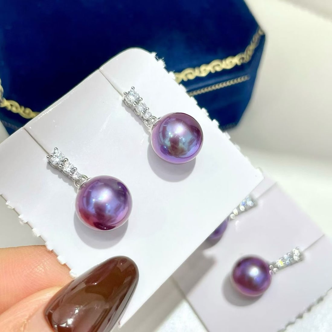 9-10mm Natural Deep Purple Edison Pearl Stud Earrings, S925 Silver - 2