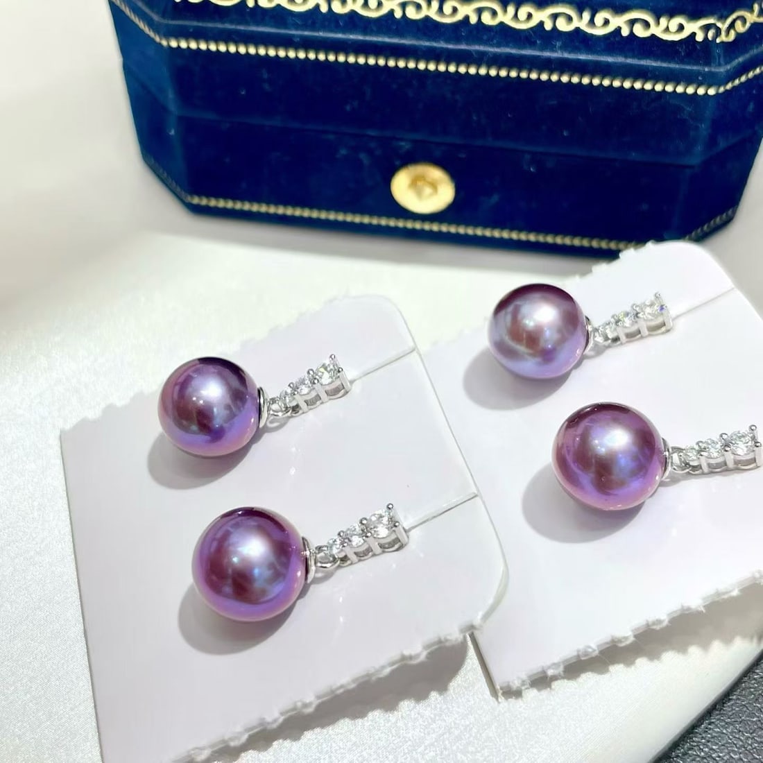 9-10mm Natural Deep Purple Edison Pearl Stud Earrings, S925 Silver - 3