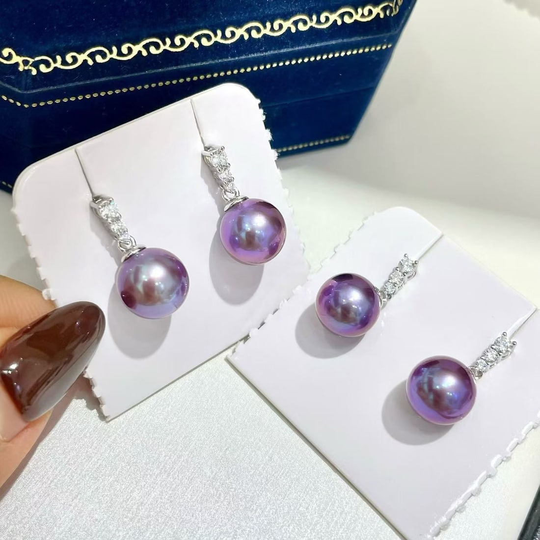 9-10mm Natural Deep Purple Edison Pearl Stud Earrings, S925 Silver - 4