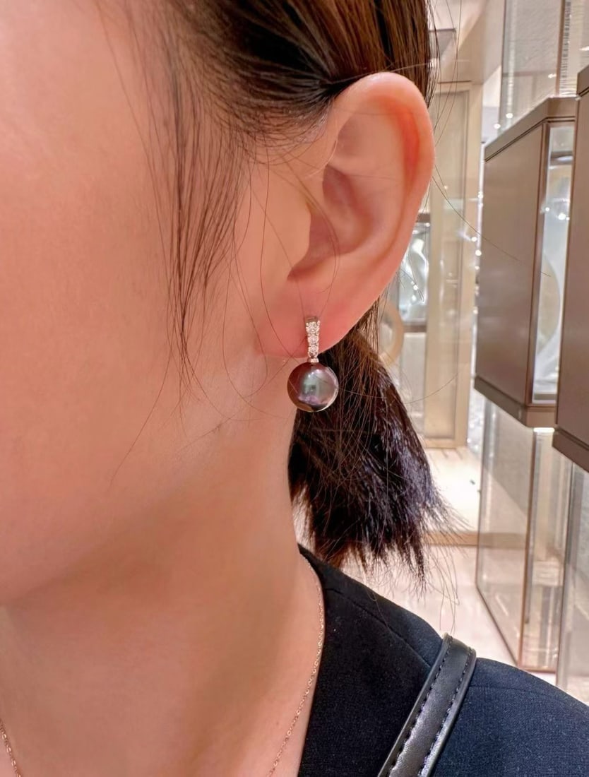 9-10mm Natural Deep Purple Edison Pearl Stud Earrings, S925 Silver - 5