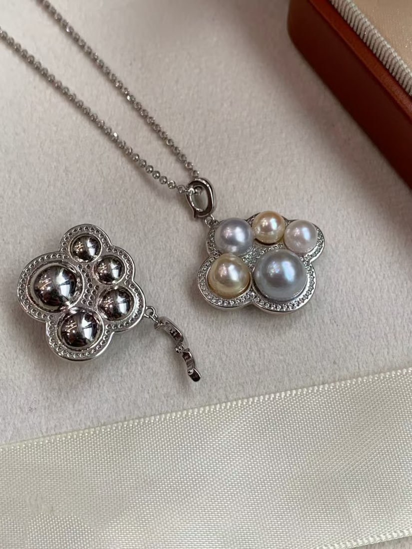 Cat Paw Pendant with 5-9mm Multicolor South Sea Akoya Pearls, S925 Silver - 4