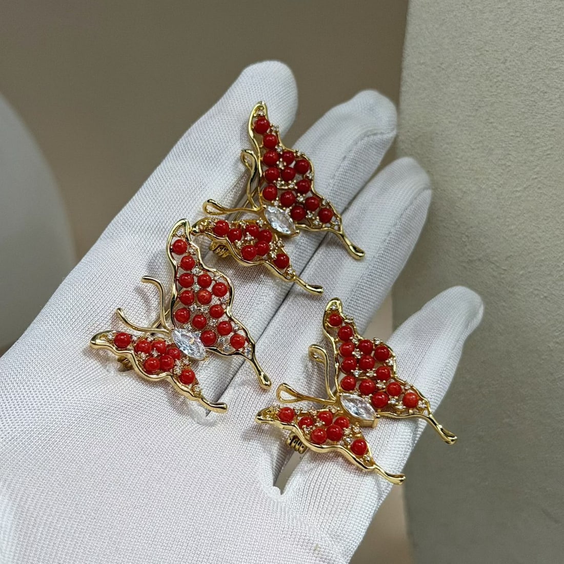 Natural Red Coral Butterfly Brooch, Fashion Design - 4