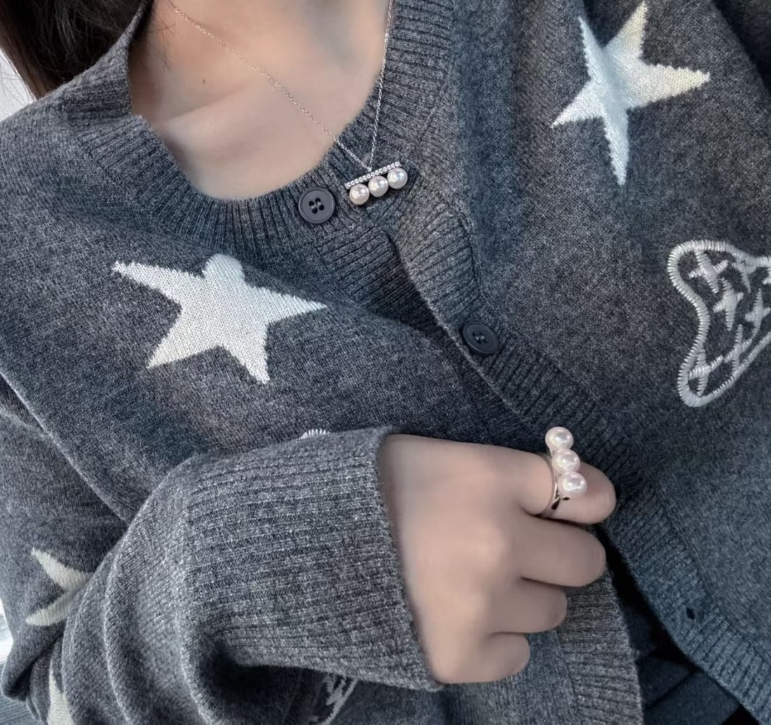 Three-Pearl Balance Bar Necklace with 8-9mm Aurora Freshwater Pearls, Sterling Silver - 2