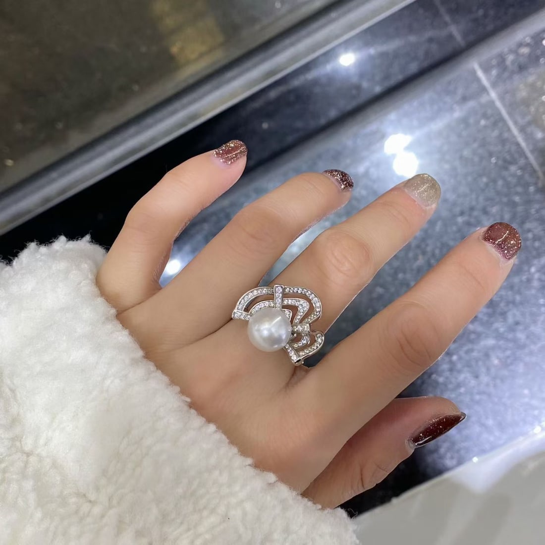 Sterling Silver Ring with 10-11mm Natural South Sea Pearl - 5