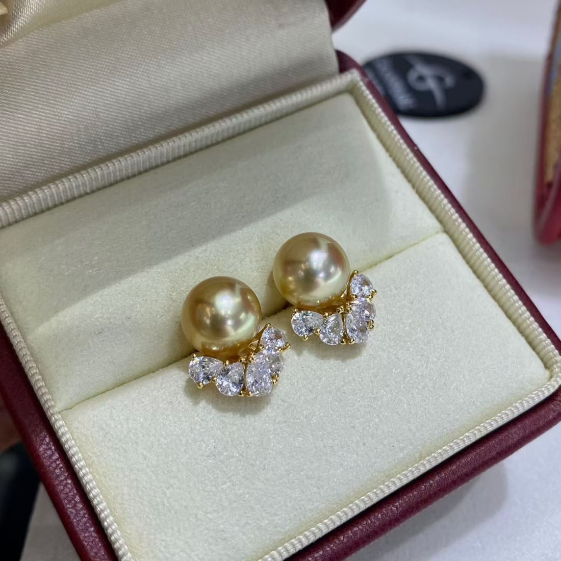 9-10mm Natural South Sea Golden Pearl Stud Earrings - 2