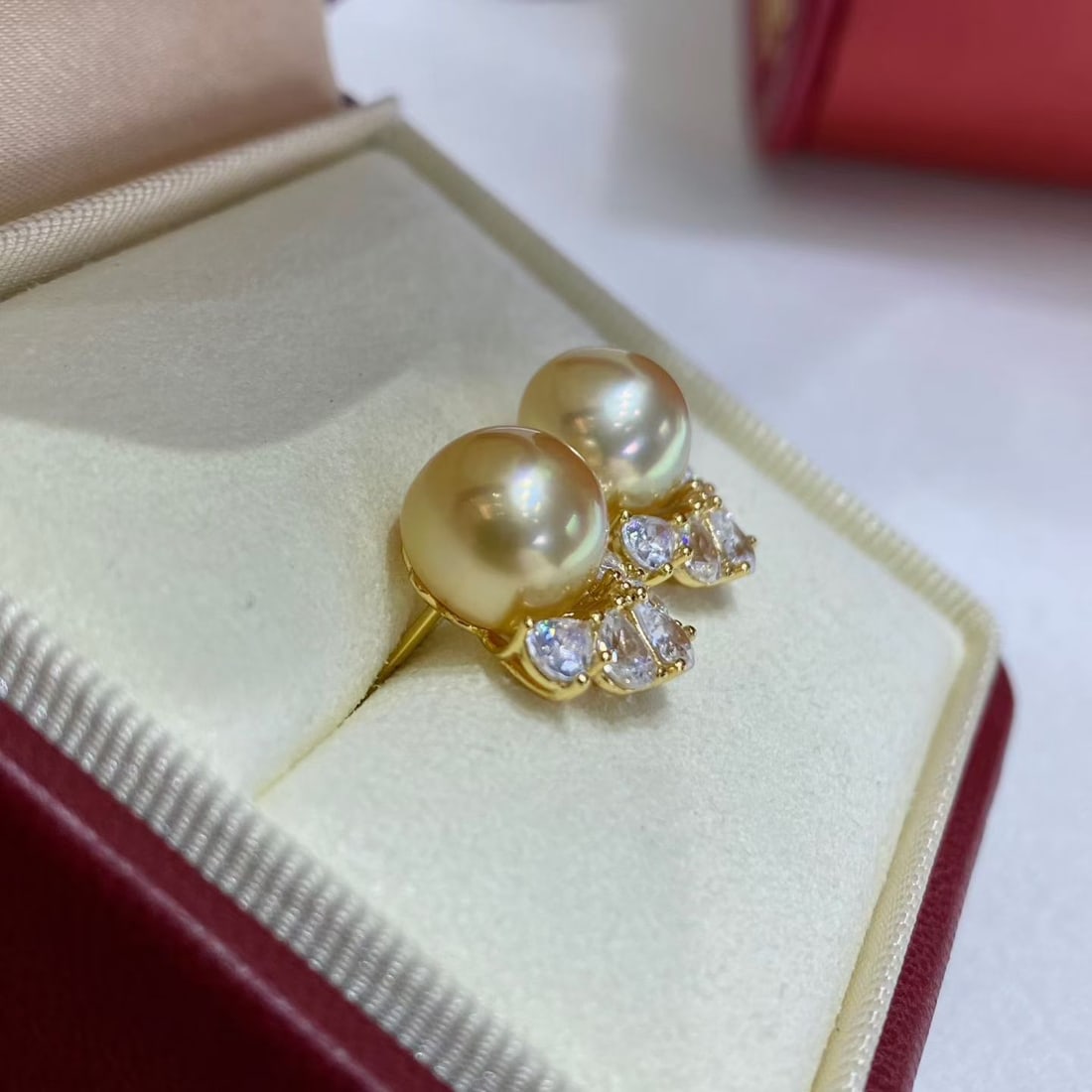 9-10mm Natural South Sea Golden Pearl Stud Earrings - 3