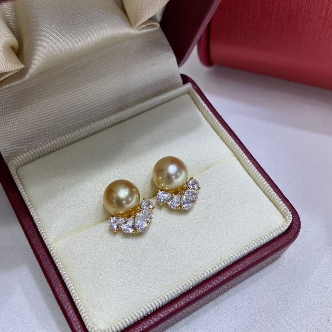 9-10mm Natural South Sea Golden Pearl Stud Earrings - 5