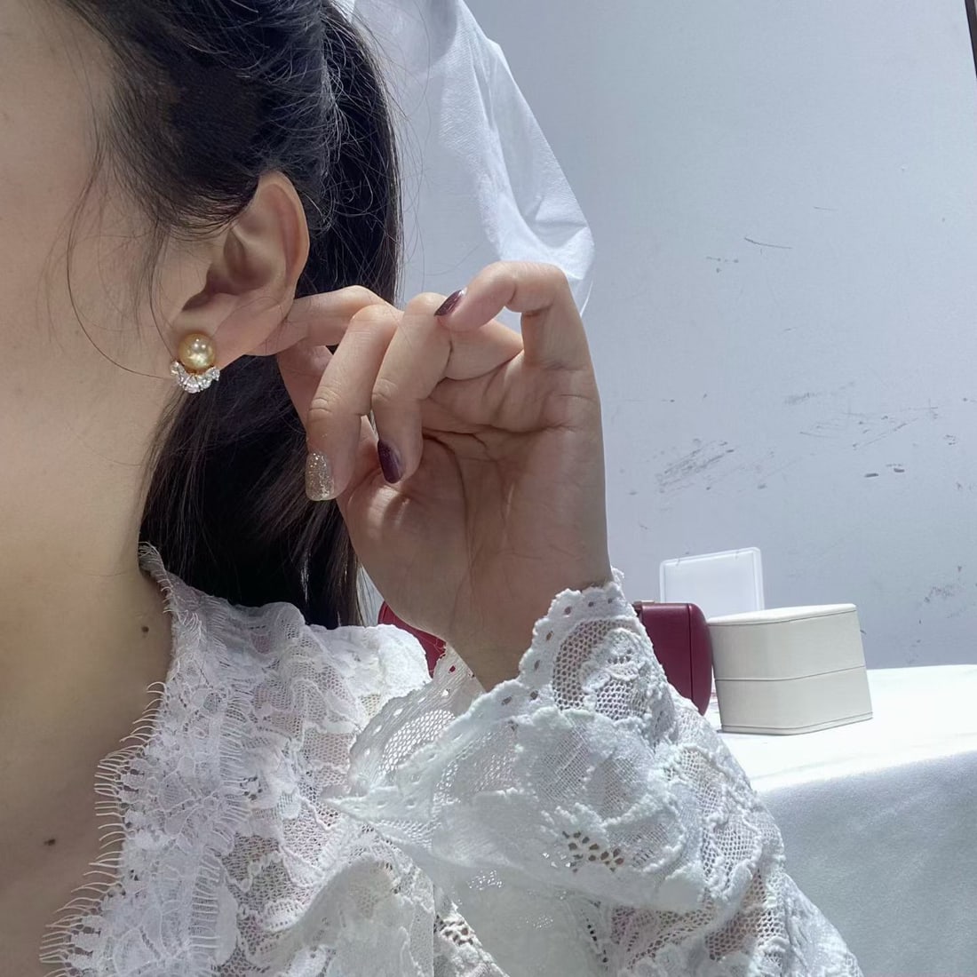 9-10mm Natural South Sea Golden Pearl Stud Earrings - 6