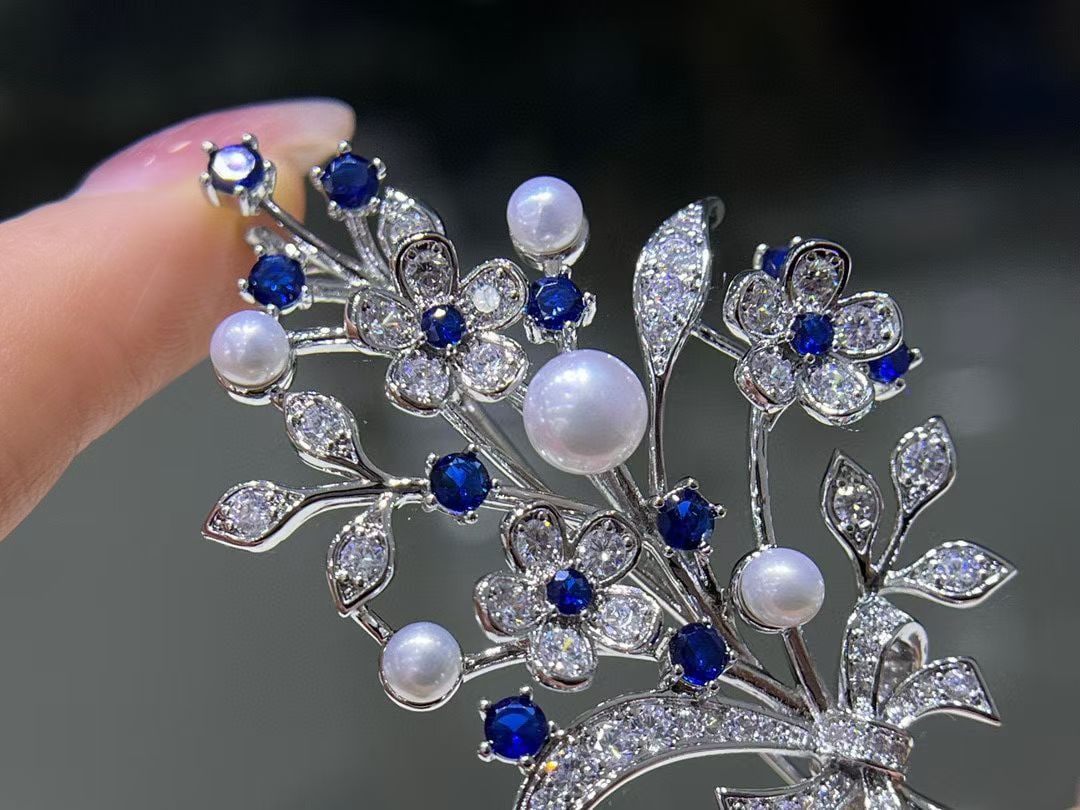 Bridal Bouquet Brooch with 3-6mm Natural Freshwater Pearls - 4