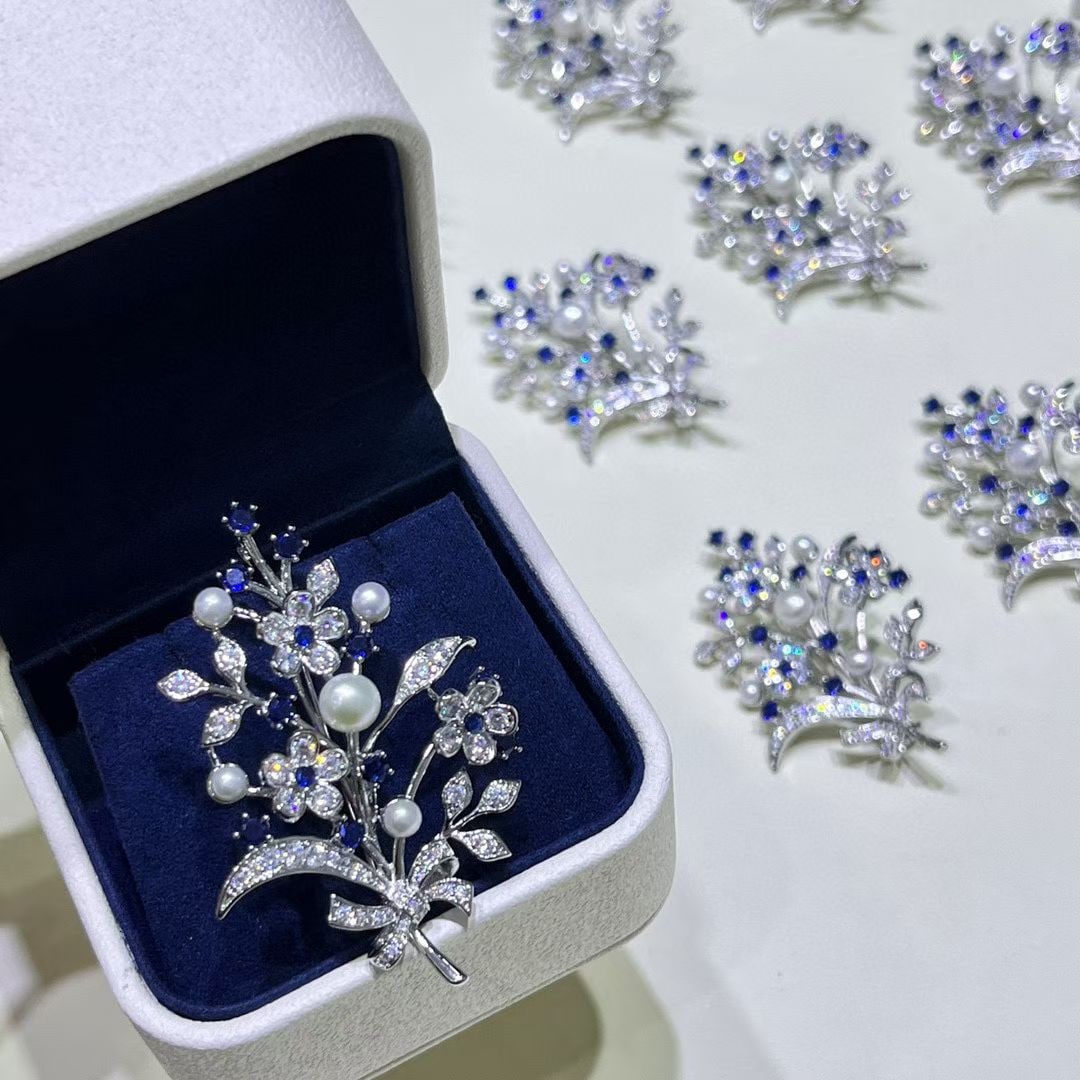 Bridal Bouquet Brooch with 3-6mm Natural Freshwater Pearls - 5