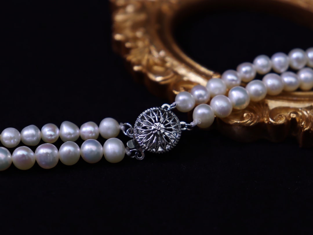 Silver Snake Chain Pony Necklace with 3-4mm Freshwater Pearls - 9