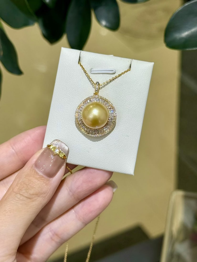 Natural South Sea Golden Pearl Pendant, S925 Sterling Silver - 2