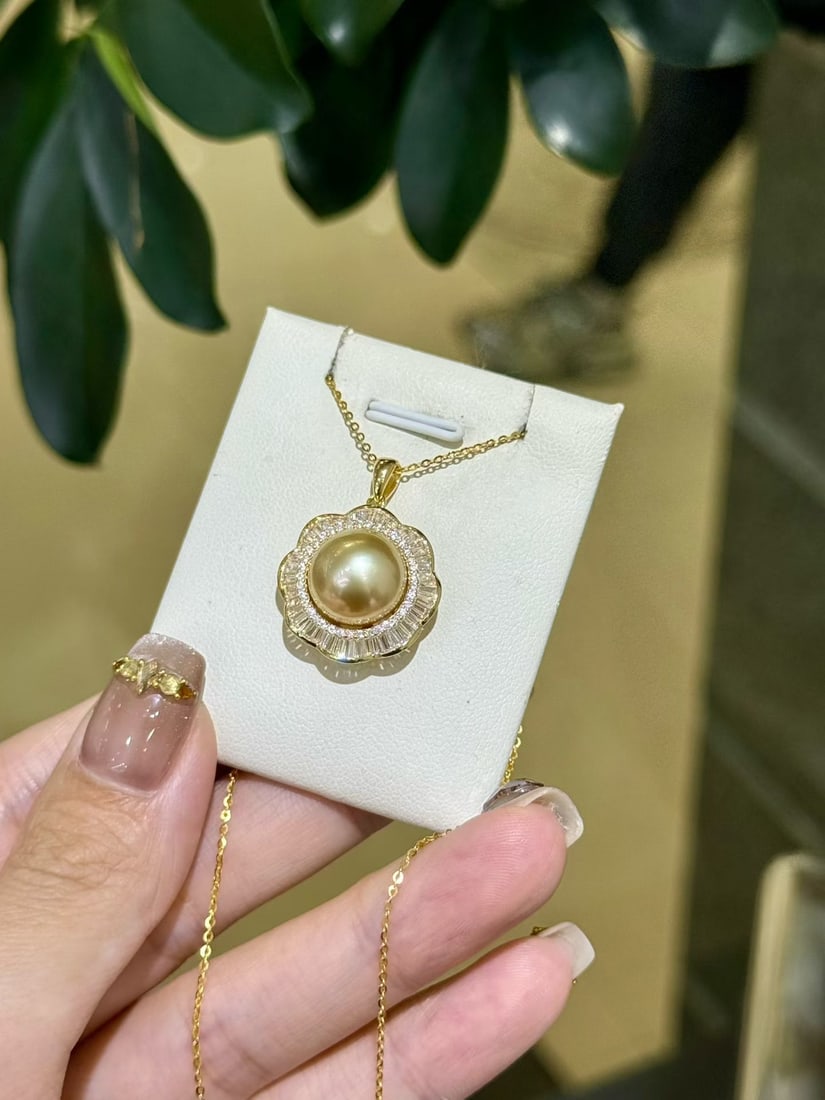 Natural South Sea Golden Pearl Pendant, S925 Sterling Silver - 3