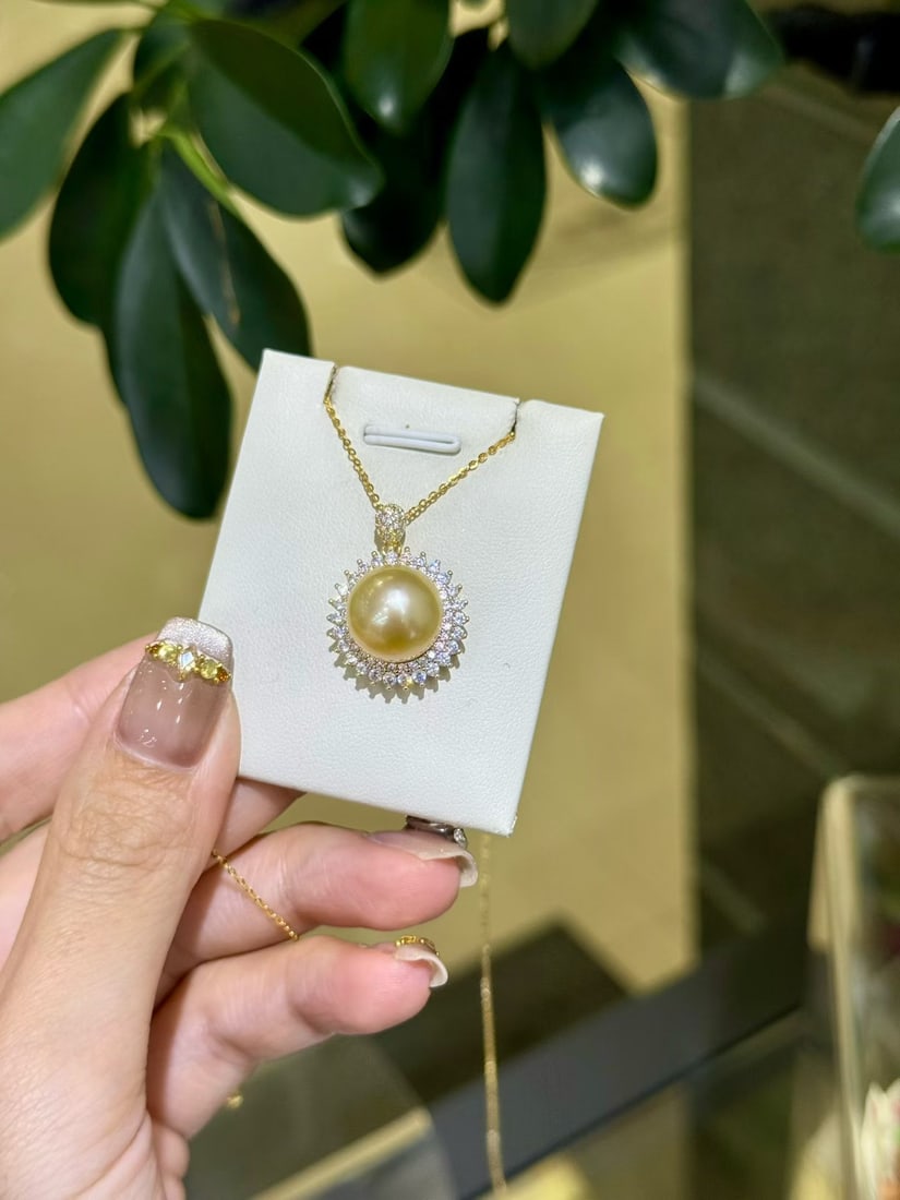 Natural South Sea Golden Pearl Pendant, S925 Sterling Silver - 4